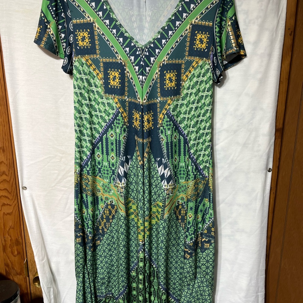 ONE WORLD‎ Green and Blue Flutter Sleeve Maxi Sundress